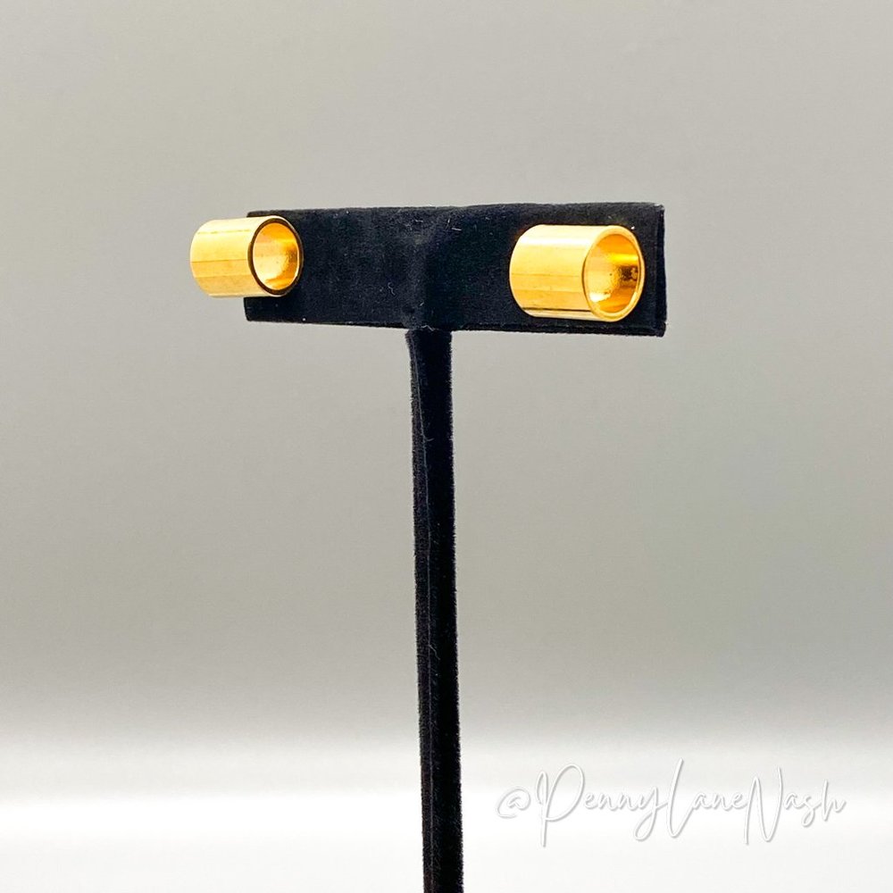 Vintage Gold Blunt Cylinder/Noodle Earrings - Picture 6 of 6